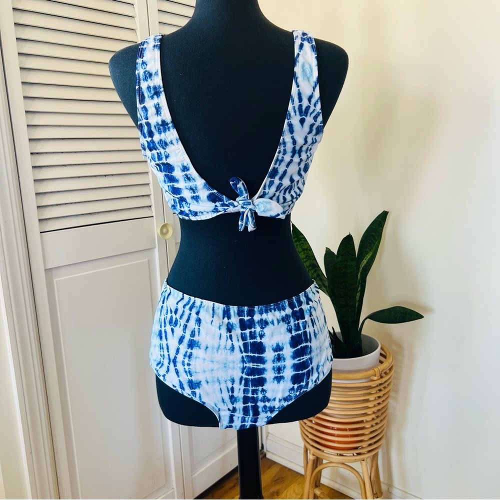 Blue tie dye two piece bathing suit